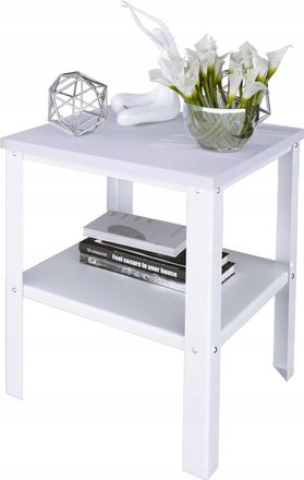 OEM Mesa Atornillada Con Estante, Estilo Loft Industrial Para Sala De Estar, 40x40x45 Cm, Blanca + Blanco Mate