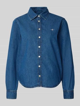 GANT Jeansbluse mit Logo-Stitching und Sportmanschetten in Marine Melange, Gr&ouml;&szlig;e 40