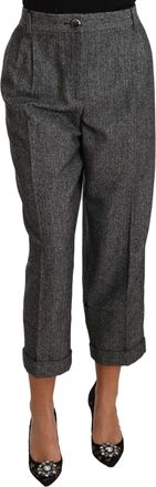Dolce & Gabbana Womens Herringbone Wool Trousers Gray Polyester Cotton