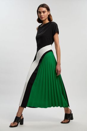 Karen Millen Womens Petite Soft Tailored Colour Block High Neck Pleated Midi Dress - Monochrome Multi - Size 8 UK