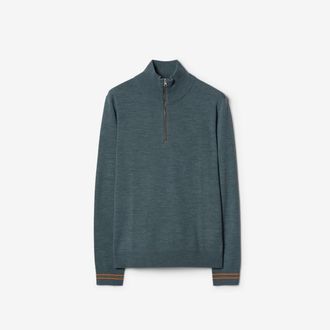 Burberry Icon Stripe Trim Wool Half-zip Sweater
