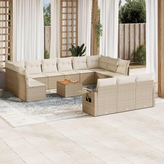 vidaXL Set Sof&aacute;s De Jard&iacute;n 14 Pzas Con Cojines Rat&aacute;n Sint&eacute;tico Beige Vidaxl