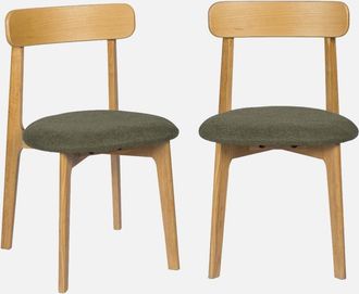 Sweeek Silla Vintage De Madera De Hevea En Tono Natural Y Tejido Texturizado, Set De 2