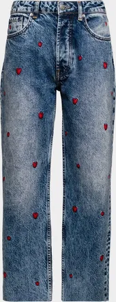 Frances Valentine Andy Sweetheart Heart-Embroidered Crop Jeans