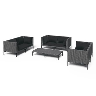 vidaXL 7 Pcs Conj. Garden Lounge Con Cojines De Mimbre Gris Oscuro