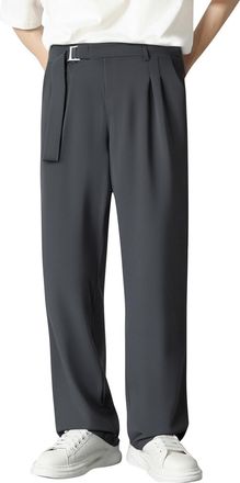 Generic 2025 Trousers Mens Wide Leg Straight Loose Casual Style Trousers Draped Suit Trousers (Grey, L)