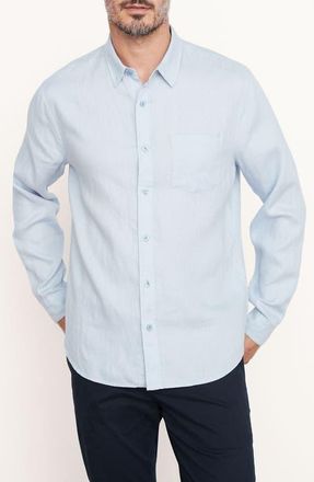 Vince Linen Button-Up Shirt in Oxford Blue at Nordstrom, Size X-Large