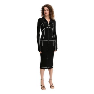 Patrizia Pepe Kleedjes, Dames, Zwart, S, Polyester, Gebreide jurk met ritssluiting aan de voorkant