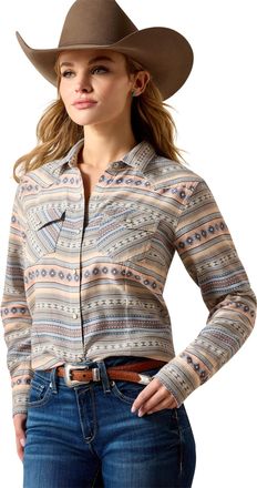 Ariat Womens Arizona Western Snap Shirt Long Sleeve in Ombre Blue Southwest, Size 2X-Large, by Ariat