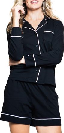 Petite Plume Luxe Pima Cotton Short Pajamas in Black at Nordstrom, Size X-Small