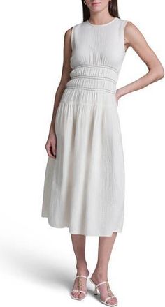 BCBGeneration Cotton Double Gauze Midi Dress in Whisp White at Nordstrom Rack, Size 14