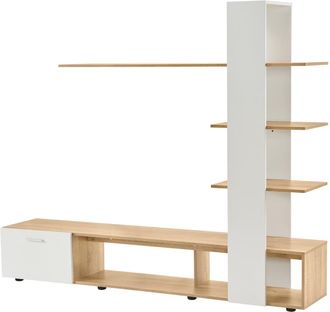 Urban Meuble Mueble de tv de pared para sala de estar con efecto roble blanco