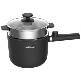 Brentwood Multi-Function Electric Hot Pot Cooker with Ceramic Non-Stick Ceramic Coating and Stainless-Steel Food Steamer in Black at Nordstrom