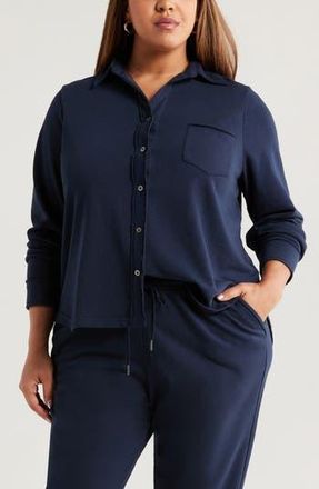 Caslon French Terry Button-Up Shirt in Navy Still at Nordstrom Rack, Size 1X