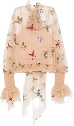 Blumarine Butterfly-embroidered Mesh Blouse