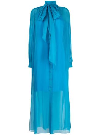 Alberta Ferretti semi-sheer poet-sleeve dress - women - Silk/Elastane - 46 - Blue