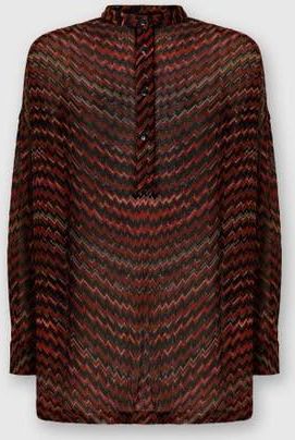 Missoni Blouse With Mandarin Collar And Zigzag Pattern in Black & Brown at Nordstrom, Size Medium