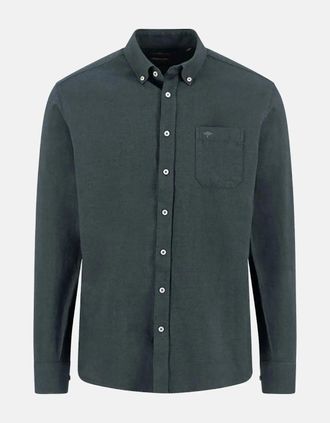 Fynch-Hatton Mens Winter Solid Button Down Shirt Dark Ivy - Green - Size: 44/Regular