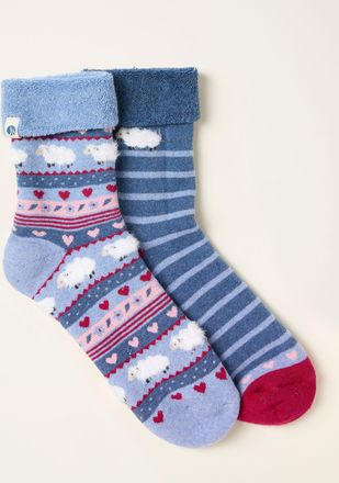 Fat Face FatFace Blue Sheep Welly 2 Pairs of Socks