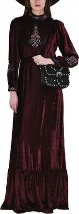 Fortela Velour Embroidered Maxi Dress In Purple