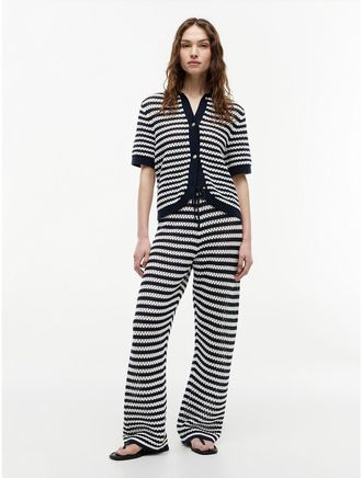 Tommy Hilfiger Womens Striped Crochet Pull-On Pant - Navy - XL