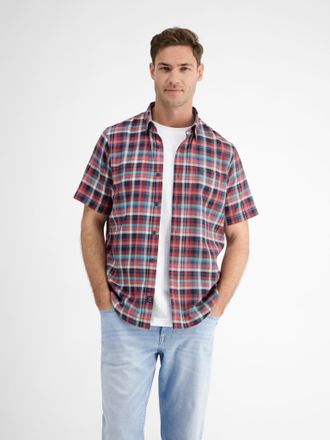 Lerros Kurzarmhemd LERROS, Herren, Gr. XL, N-Gr, rot (earth rot), Web, Obermaterial: 100% Baumwolle, kariert, regular fit taillenbedeckt, gerader Abschluss, 