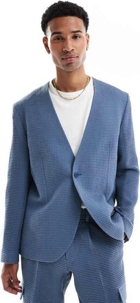 Viggo Santos - Giacca blu pietra lavorata a nido dape in coordinato