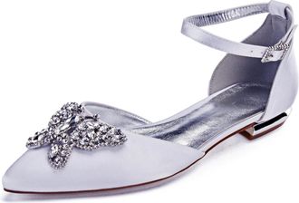 Generic Women Satin Wedding Flats Shoes Pointed Toe Prom Evening Bridal Party Dress Flats 2Cm,White,10 UK