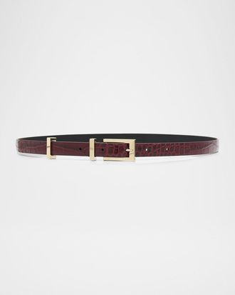 Tom Ford Shiny Stamped Croc-Embossed Leather Belt