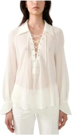 Barbara Bui Blouse van cr&ecirc;pe met veterhals - Dames - Blouses - Wit - 2XS - Katoen - Overhemden