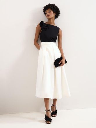 Phase Eight Perla Satin Midi Dress in Black/ivory at Nordstrom, Size 10