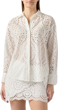 MC2 Saint Barth Lightweight White Eyelet Embroidery Shirt with Scalloped Hem