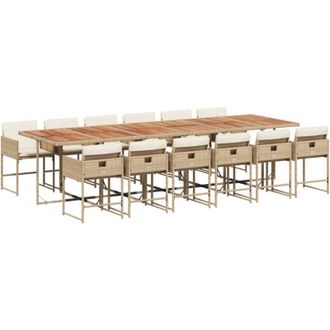 vidaXL Set Comedor De Jard&iacute;n Con Cojines 13 Pzas Rat&aacute;n Sint&eacute;tico Beige Vidaxl