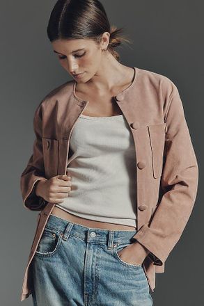 Blank NYC Real Suede Collarless Jacket