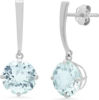 MAX + STONE 14k White Gold Solitaire Round-Cut Gemstone Drop Earrings (8mm)