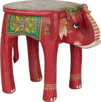 Wanderlust Deco Taburete De Madera Elefante Multicolor Pintado A Mano 50x35x46 Cm