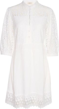 Cream Sneeuwwit 3/4 Jurk met Kant Details - Dames - Korte kleedjes - Wit - XS - Kleedjes
