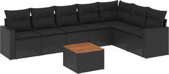 vidaXL Set De Sof&aacute;s De Jard&iacute;n 8 Piezas Y Cojines Rat&aacute;n Sint&eacute;tico Negro Vidaxl