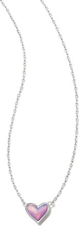 Kendra Scott Womens Framed Ari Heart Short Pendant Necklace In Silver Lilac Opalescent Resin