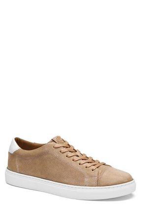 Johnston & Murphy Luther Perforated Leather Low Top Sneaker in Beige Italian Suede at Nordstrom, Size 10.5