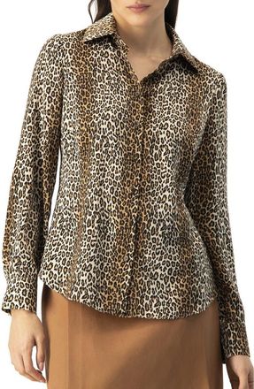 Ivonne Animal Print Satin Shirt in Brown at Nordstrom, Size 10