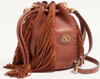 Valentino Garavani Borsa A Secchiello Piccola Valentino Garavani Nellcôte In Pelle Donna DEEP CARAMEL UNI