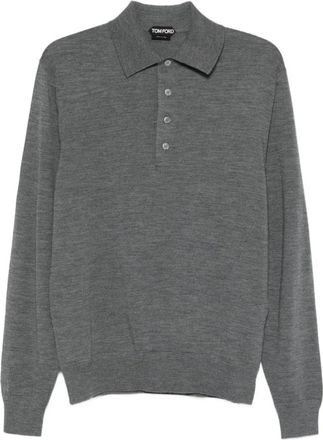 Tom Ford Luxe Grijze T-shirt met Moeder van Parel Knopen - Heren - Polos - Grijs - XL - Wol - Tops