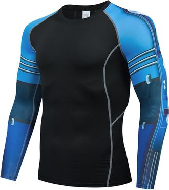 Generic Mens Long Sleeve Compression Tops Tights Undershirts Breathable Body Shaper Cool Dry Comfort Sweatshirt Gym Top Crew Neck Muscle Support Shirt for Cyc