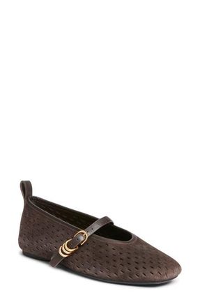 Rag & Bone Spire Perforated Mary Jane Flat in Dark Brown Suede at Nordstrom, Size 38.5