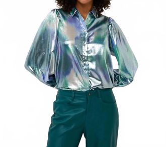 Esqualo Bess Faded Brilliance Blouse In Teal, Blue And Silver