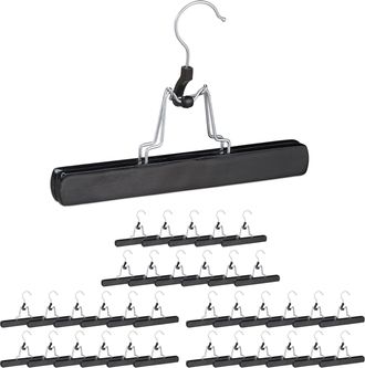 Relaxdays 36 Perchas Pantalones, Ganchos Giratorios 360&deg;, Pinzas Para Faldas, Antideslizantes, 17 X 25 X 2,3 Cm, Madera, Negro