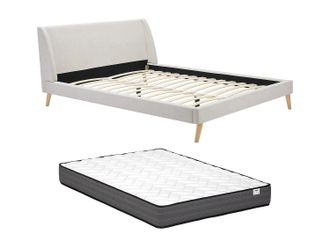 Vente-Unique Cama de estilo escandinavo 180 x 200 cm - Tela - Beige + Colch&oacute;n - BENEDICTE