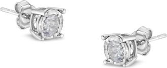 House of Brilliance Sterling Silver 1/2 Carat TDW Solitaire Diamond Stud Earrings (H-I, I1-I2)