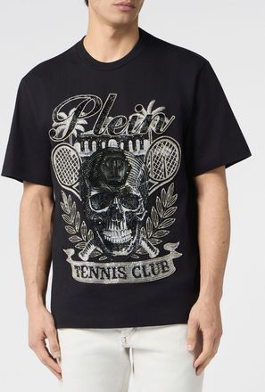 Philipp Plein T-shirt Tennis Club in cotone con teschio di strass e ricami